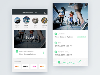 Wake up and run app card clean event interface ios light mobile run sport ui ux