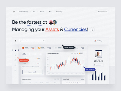 Landing page for crypto dashboard bitcoin coin crypto cryptocurrency dashboard eth hero section landing ui uiux ux web website