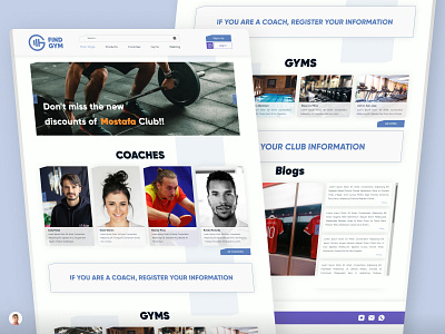 "GymFind" main page website UI