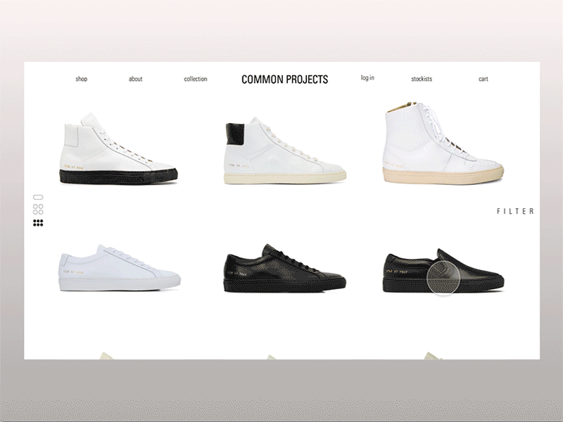 Etude : Common Projects 2 product page & Filters