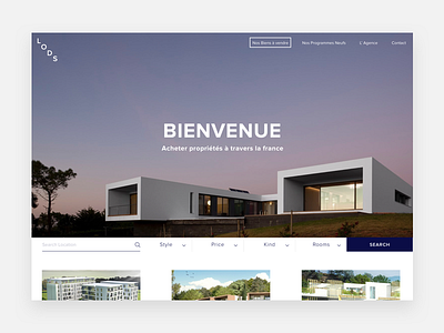 Lods, Real estate project agency architecture clean france minimal real estate scroll ui user interface web