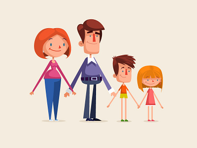 Family animation boy character dad family girl happy mom