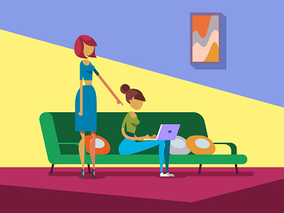 Online Shopping animation character couch infographic room shopping woman