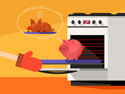Piggy bank animation character glove kitchen oven pig piggy bank roast