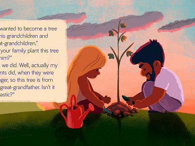 Grandfather 02 animation book character children couple dad illustration kids mom plant tale tree