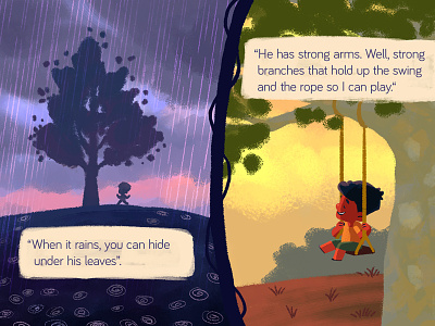 Grandfather 03 animation book character children illustration kids rain swing tree