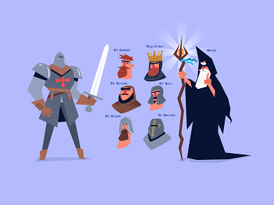 Merlin & Knights book characters illustration king knight medieval merlin sword vector wizard