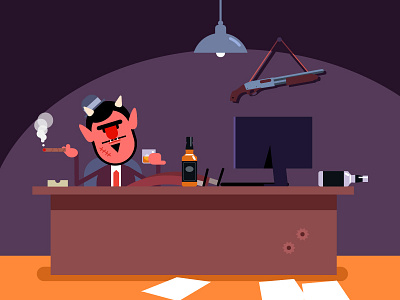 Krampus in the office1 booze christmas cigar devil gangster illustration krampus office santa claus shotgun xmas