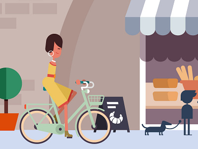 Gina animation arch bakery bike dog girl shop shopping street