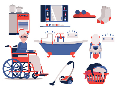Mary The Pensioner animation bath clothes grandma health medical pensioner slippers socks toilet vacuum cleaner wheelchair