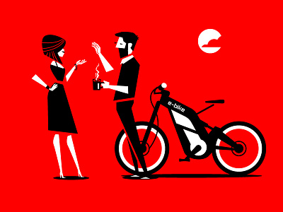 E-Bike animation bicycle bike character chill coffee man moon talking woman