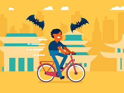 Chinese Bats animation bat bicycle bike china city happy ride superstition