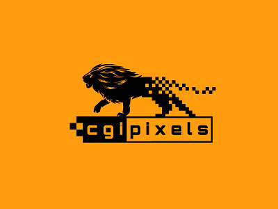 Cgi Pixels black brand lion logo orange pixel walk