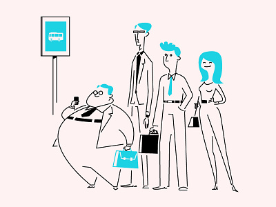 Bus Stop animation bus businessman characters fat tall waiting woman