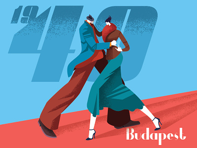 1940 Budapest art deco budapest couple dance illustration pair poster retro
