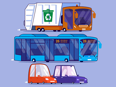 Vehicles animation bus car city garbage truck traffic vehicles