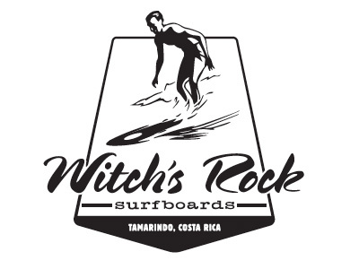 Witch's Rock Longboard Art black and white lineart logo script surfer surfing