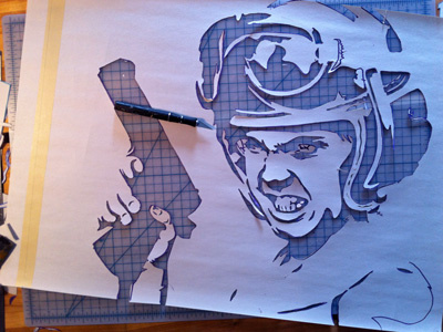 Angry Girl Stencil 1 girl gun helmet kid military screenprint silkscreen stencil