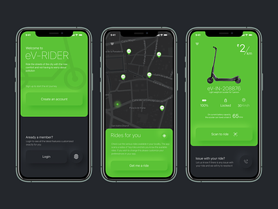 eV-Rider: An eMobility based app for electric scooters - Figma app branding concept figma graphic design neumorphism ui