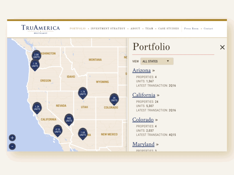 Immersive Corporate Portfolio Property Map interface map mapping pin portfolio ui