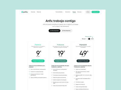 Pricing Page - Anfix green inner page minimal pricing price structure pricing pricing cards pricing page pricing table pricing web saas saas pricing web web page