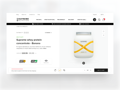 Product Page - Supreme Nutritions branding design diet ecommerce marketing product product page shop sport ui ux web web design webdesign website