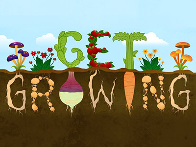 Get Growing digital dirt earth day feature illustration lettering plants thinkgeek veggies