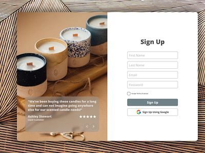 Candle Shop Sign Up brown candle clean dark design desktop figma modern moody relaxing sign in page signup page ui