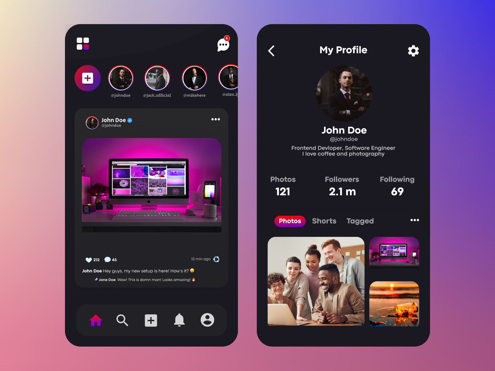 Social Media App - Dark Mode by Aryamitra Chaudhuri on Dribbble