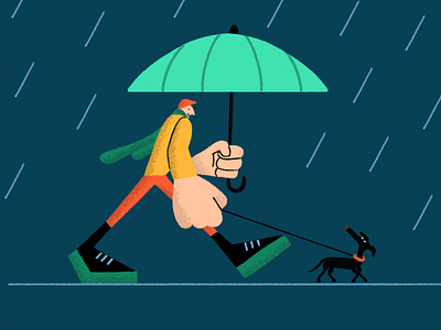 Walking with a dog animal character dog illustration italian greyhound little dog man rain umbrella walking whippet
