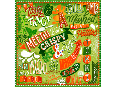 Aloo Tikki Collage branding design doodles food illustration indian logo typography vector