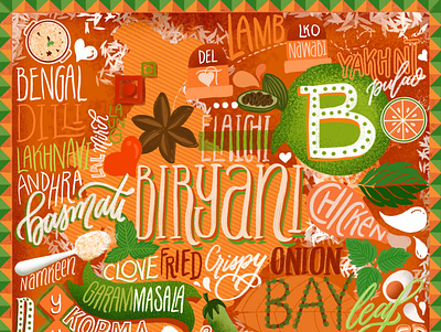 Biryani Collage design doodles food illustration indian typography vector