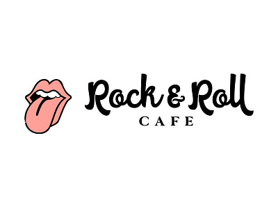 Rock & Roll Cafe branding cafe design extended icon illustration lettering line art lips logo modern mouth red rock and roll typography vector