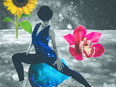 Milkyway clouds collage dancer galaxy girl planet pop surrealism snapdragon space sunflower surrealism