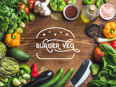 Burger Veg branding burger fast food icon logo logo design outline rustic swirls vegan veggy wood