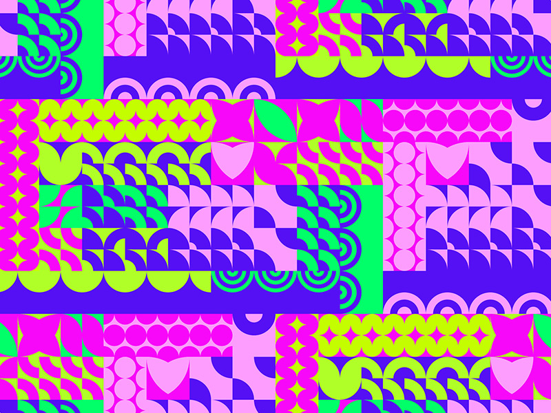 Playful Geometric Blocks contemporary shapes abstract modern bold flat vibrant bright neon black white colorful illustrator photoshop swatches vector seamless pattern block geometric playful
