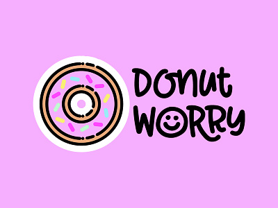 Donut Worry design donut drawing hand drawn icon illustration lettering line art line icon pink quote sticker