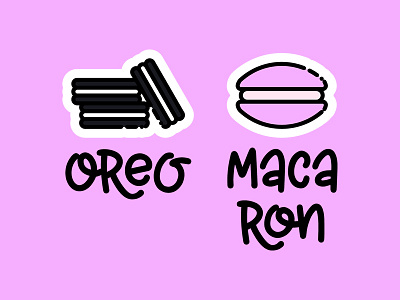 Oreo Macaron drawing hand drawn icon illustration lettering line art line icon macaron oreo patch pink sticker
