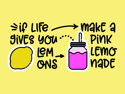 Pink Lemonade icon illustration lemon lettering line art line icon motivational patch pink lemonade quote sticker