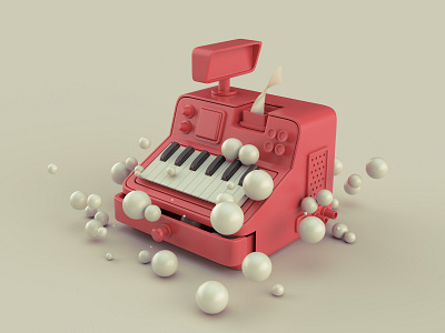 Red Piano key cash register 3d c4d lights material