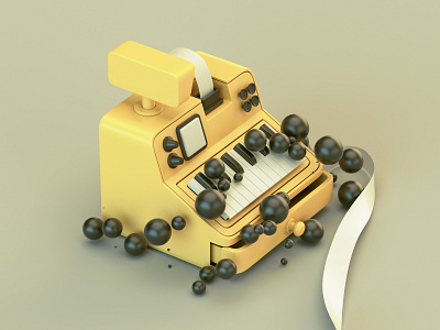 Golden Piano key cash register 3d c4d lights material