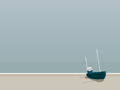 Waiting — boat color illustration minimal vector