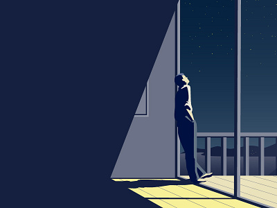 Stargazer — color illustration man minimal night vector
