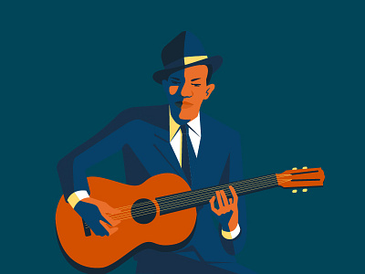 Blues II blues color guitar hat illustration minimal music vector