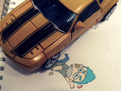 No, don't transform while I'm near ya Bumblebee!! archiworks bumblebee cute doodle funny illustration irk transformers