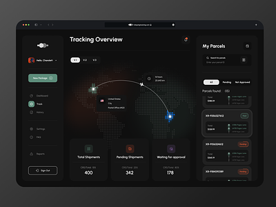 Delivery Shipping Dashboard Design Concept app attractive beautiful clean dark theme dashboard delivery design green dashboard map orange dashboard parcel pop up design round corners shipping steps ui ui ux ux vector
