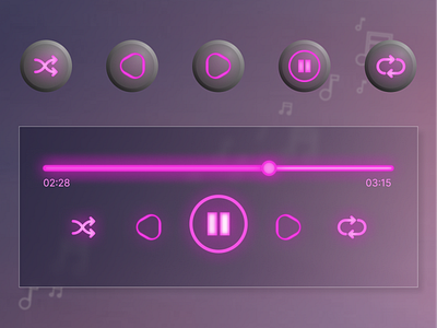 Glowing effect with icons buttons design figma glowing effect icons glowing icons icon icon set icons icons glow music music player pink glow