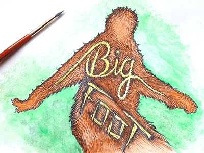 Biggie bigfoot illustration inking painting pen process sasquatch watercolor