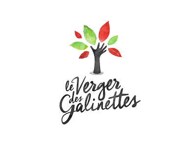 Le verger des galinettes agricultural bio farm green hand leaf leafs logo logotype nature red tree watercolor
