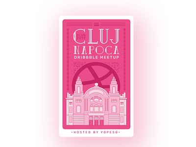 Cluj Napoca Dribbble Meetup badge building cluj cluj napoca dribbble illustration invitation lineart meetup pink poster romania sticker